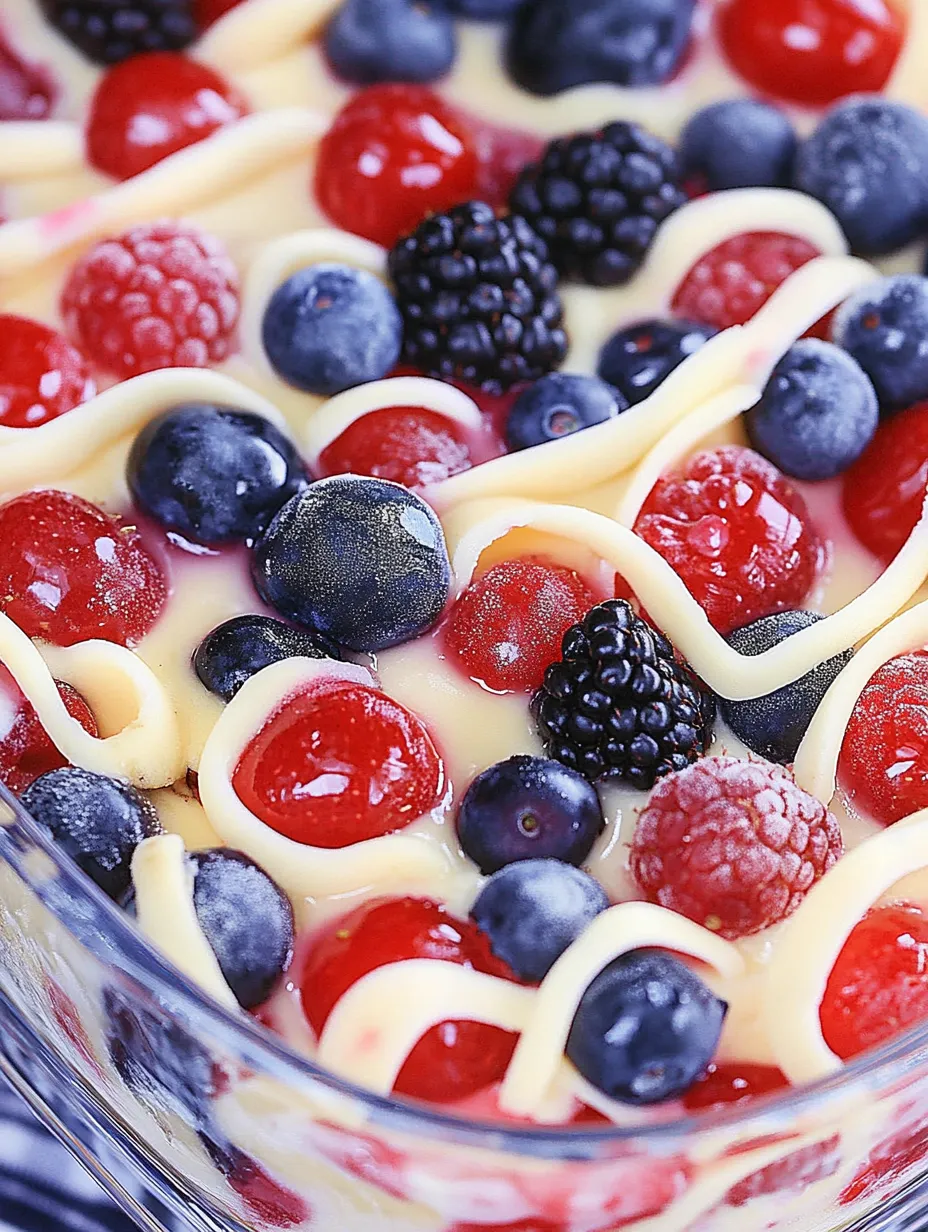 Eine Schüssel mit Beeren und Sahne.