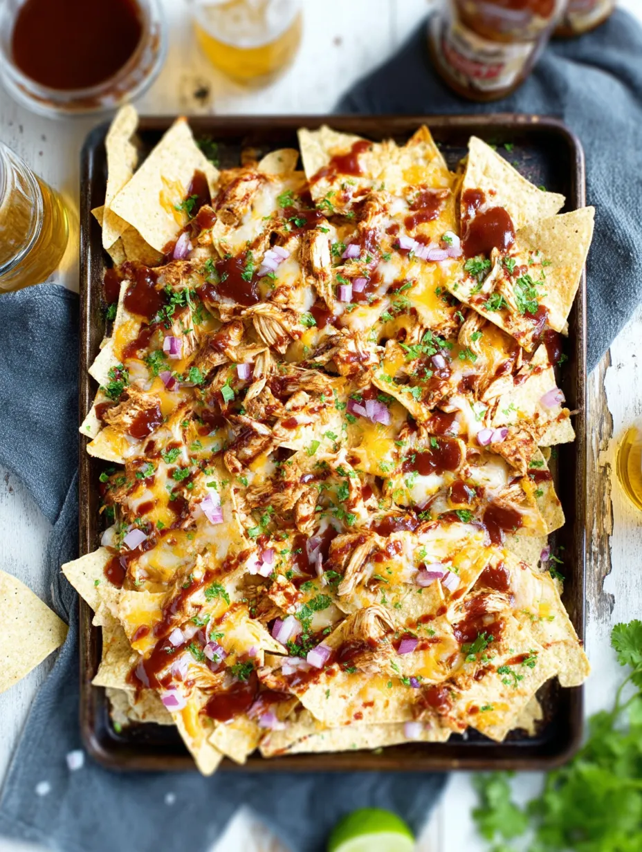 Ein Blech BBQ Chicken Nachos.