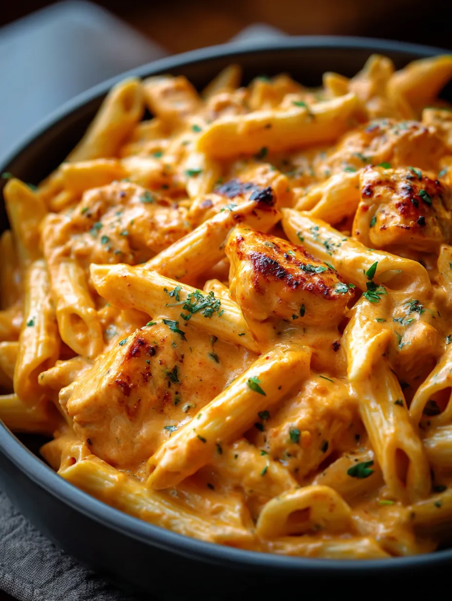 Bowl mit Pasta, Hähnchen und Sauce selbst gemacht.