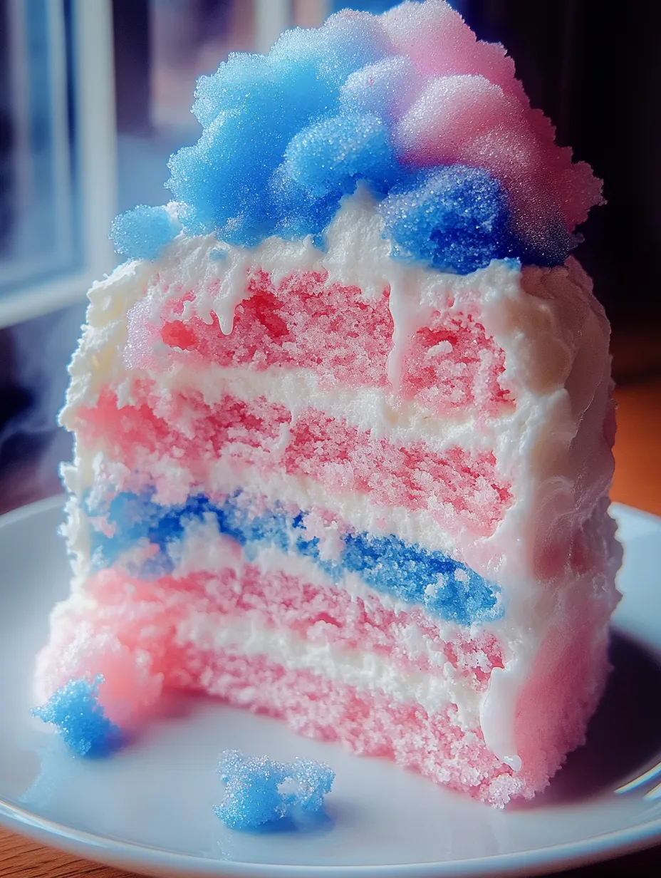 Ein Stück Kuchen mit blauer, roter, weißer und rosa Glasur.