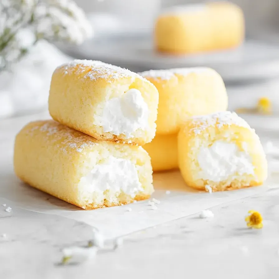 Drei fluffige Vanillekuchen mit weißer Creme.