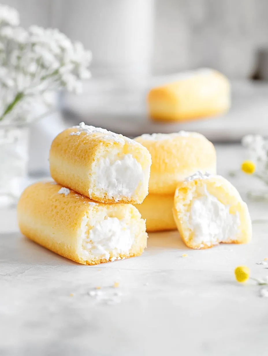 Drei fluffige Vanilleküchlein mit weißer Creme.