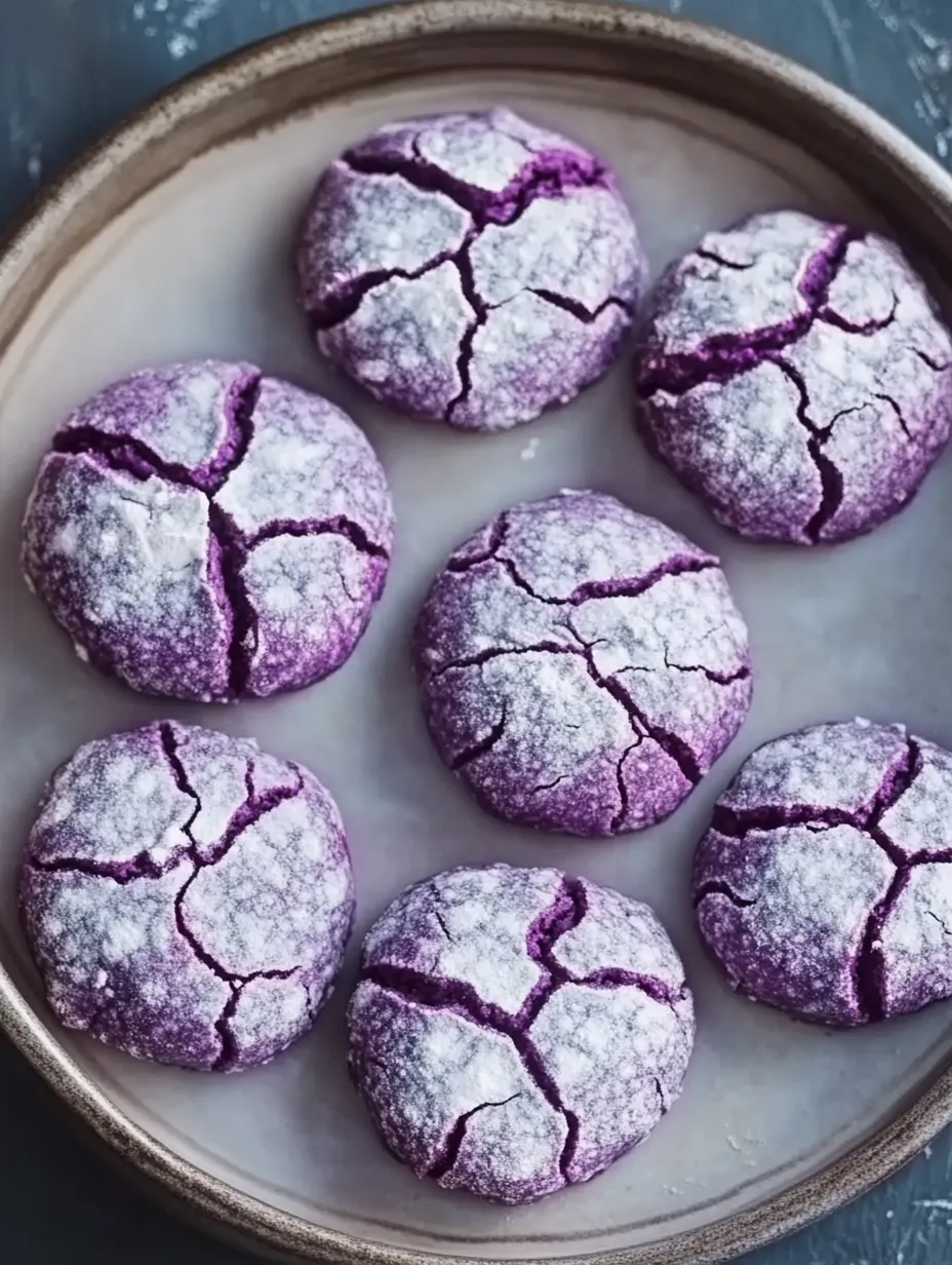 Crinkle Cookies lila mit Zuckerschicht Rezept.