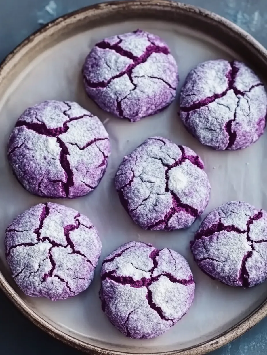 Lila Crinkle-Kekse mit Zuckerschicht.