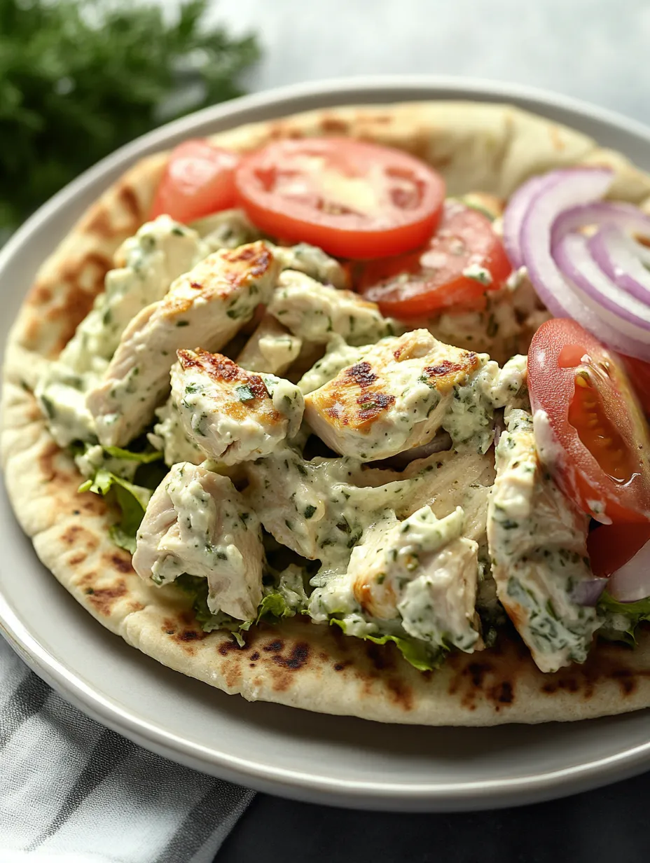Ein Teller Hähnchensalat mit Tomaten, Zwiebeln und Salat.