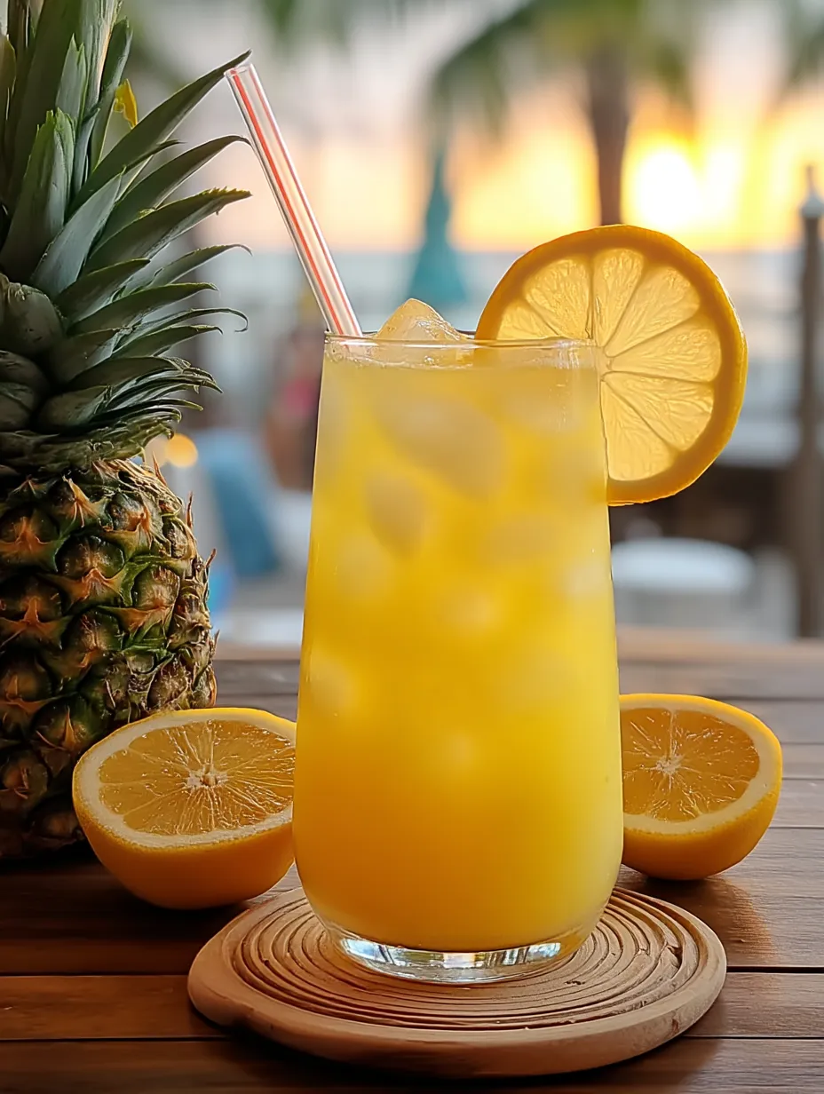 Ein Glas Ananaslimonade mit Strohhalm.