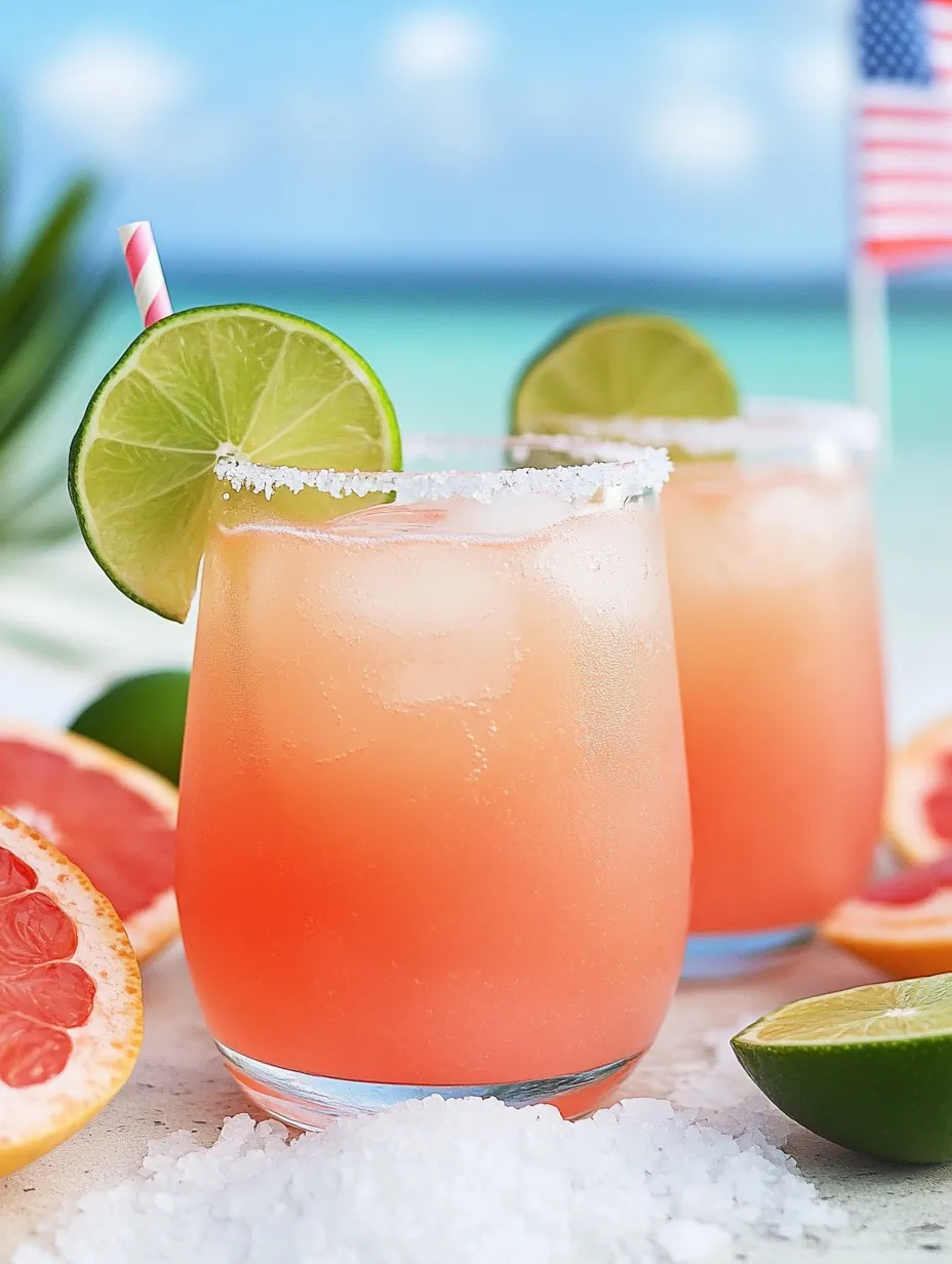 Zwei Gläser pinke Grapefruit-Limetten-Drinks.