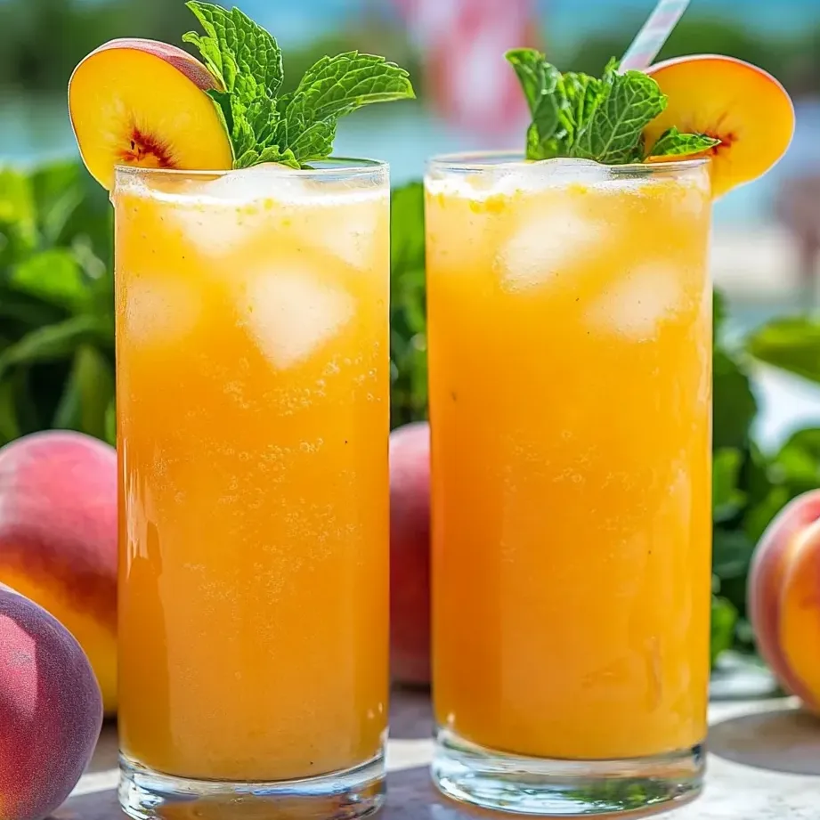Zwei Gläser Pfirsichlimonade mit frischer Minze.
