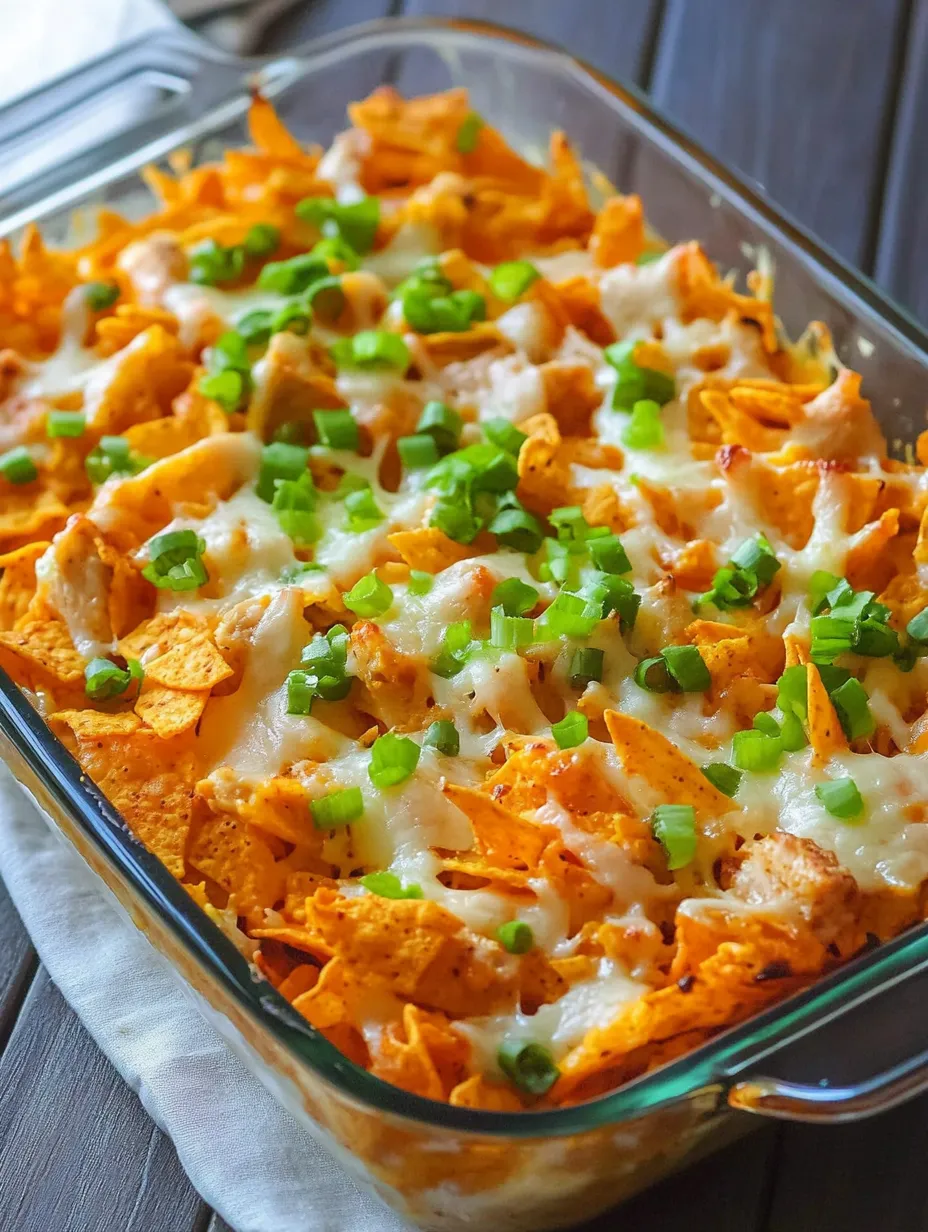 Ein Auflauf mit Doritos und Hähnchen.