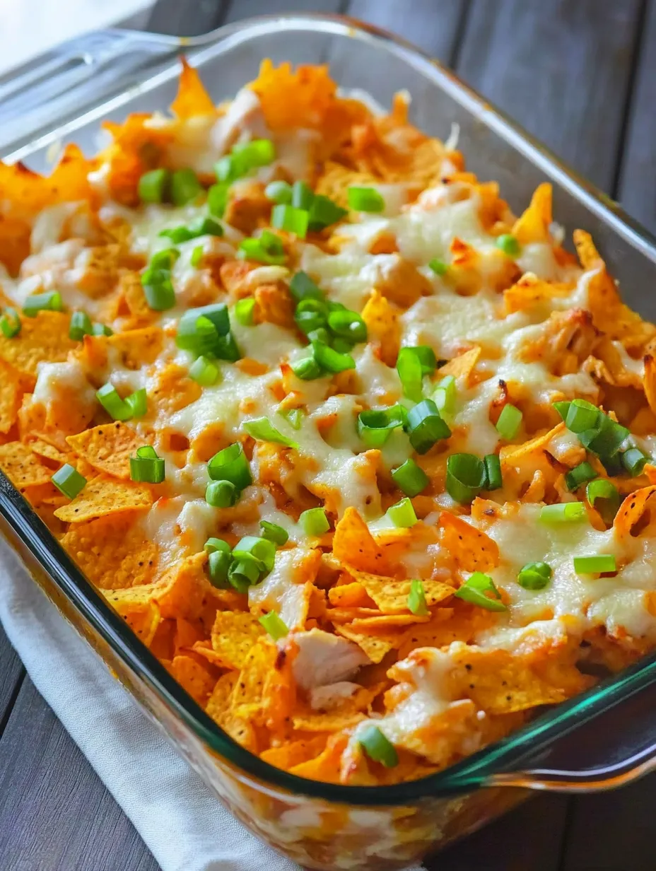 Ein Auflauf mit Doritos und Hähnchen.