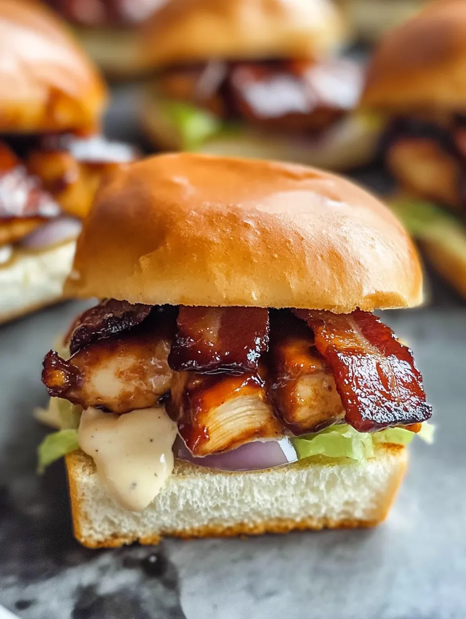 Ganz nah dran an einem Bacon Ranch BBQ Chicken Slider.