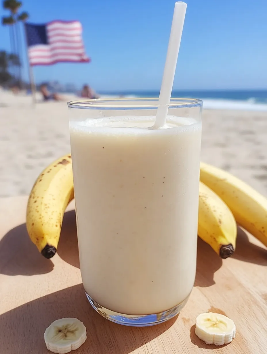 Ein Glas koreanische Bananenmilch steht auf einem Tisch.