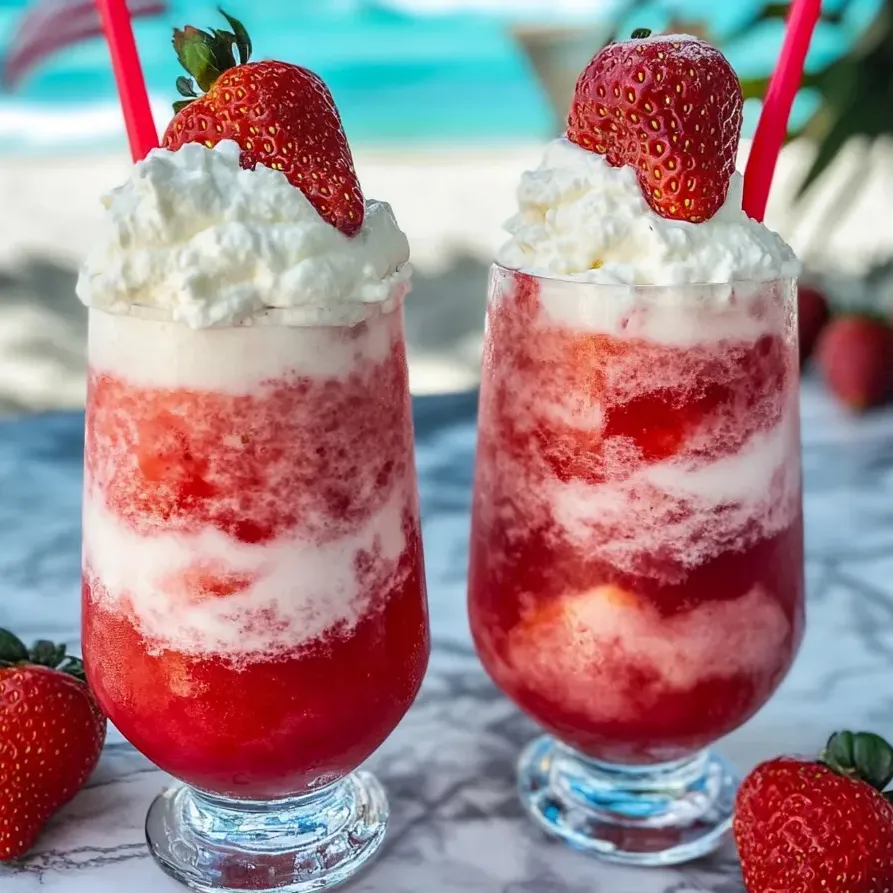 Zwei Gläser gefrorener Erdbeer-Sahne-Daiquiri.