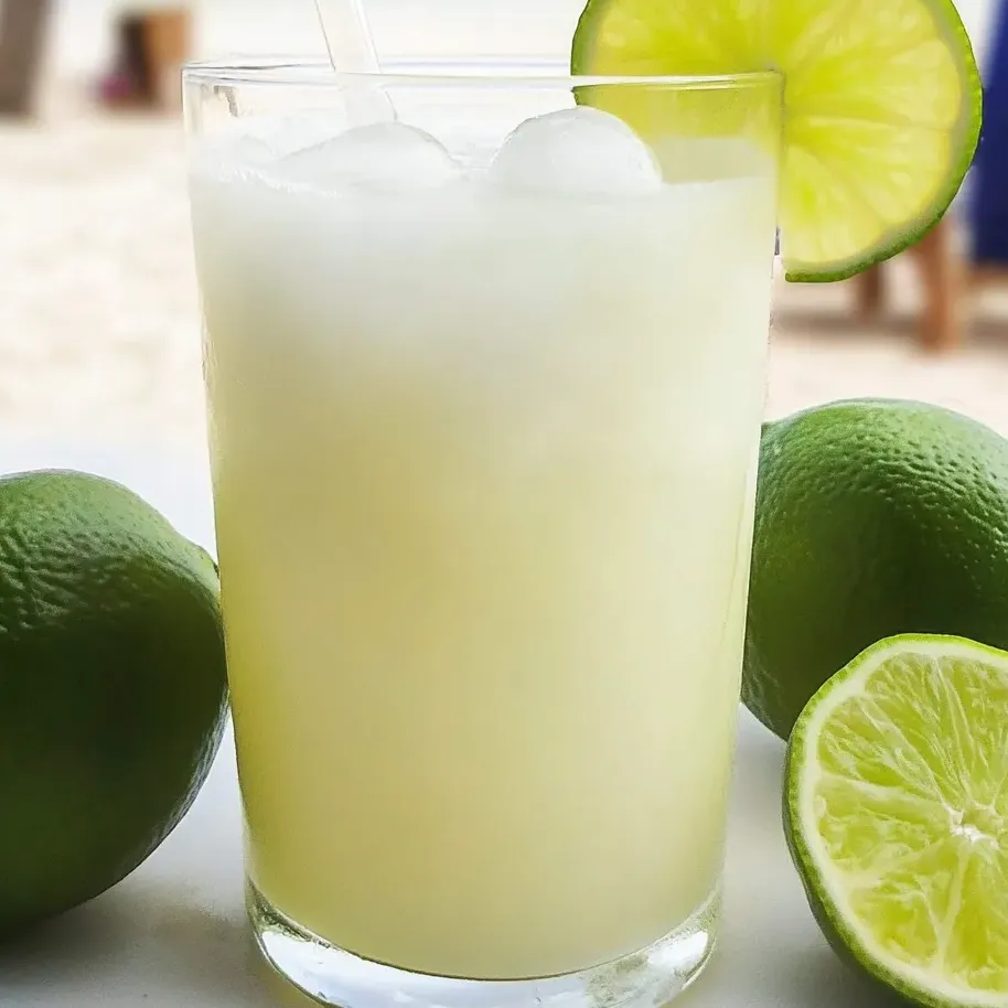 Ein Glas brasilianische Limettenlimo, daneben Limetten.