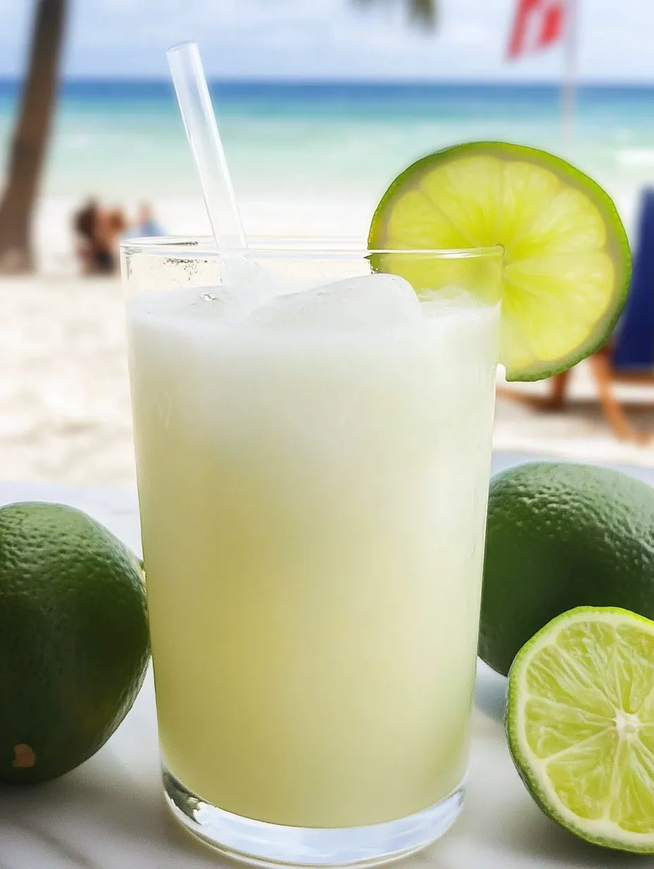 Ein Glas cremige Limettenlimonade auf einem Tisch.