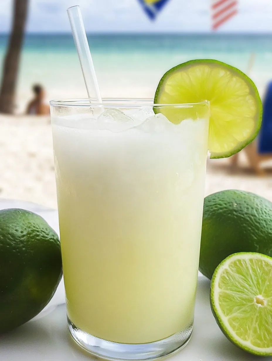 Ein Glas brasilianische Limonade mit Limettenscheiben.