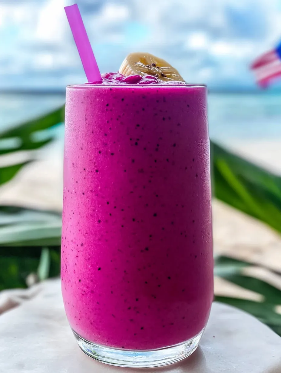 Ein rosa Smoothie mit Strohhalm.