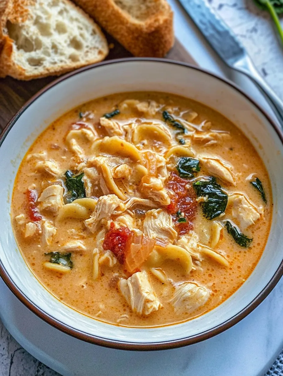 Eine Schale cremige toskanische Hühnersuppe.