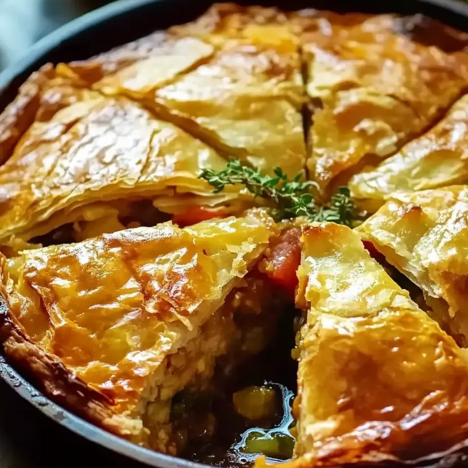 Ein Stück griechische Huhn-Pastete.