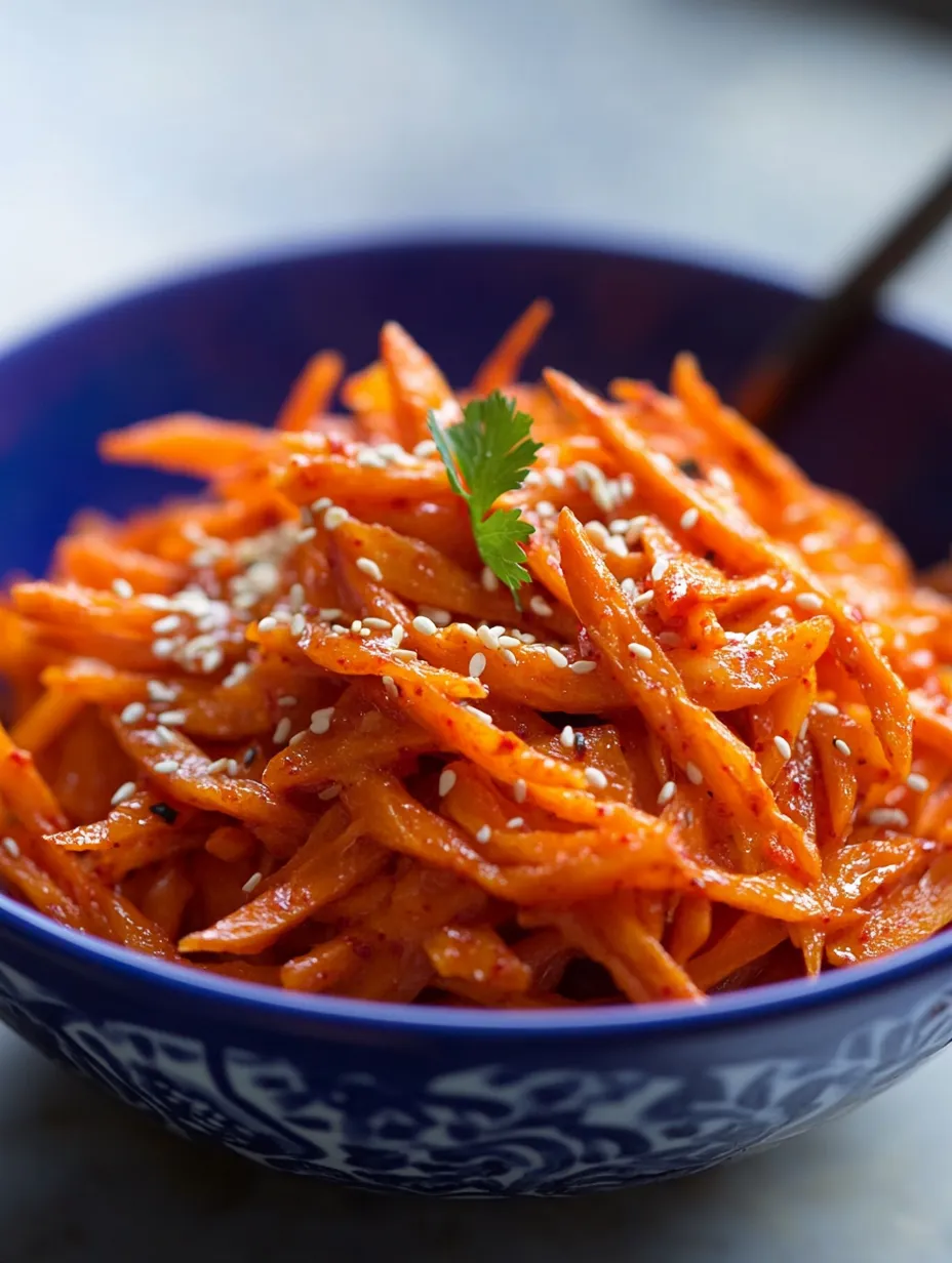 Eine Schüssel Karottensalat im Korea-Style.