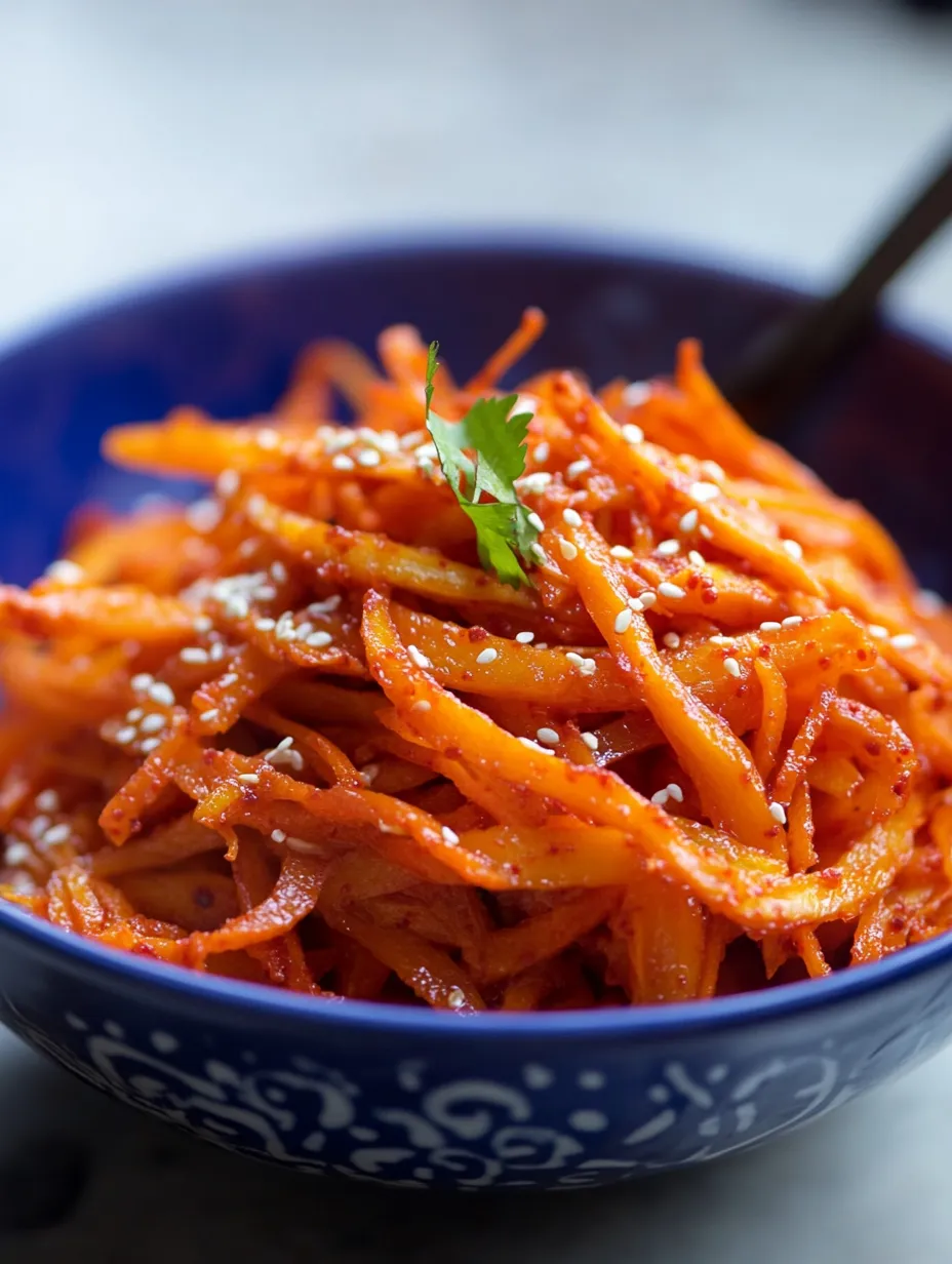 Eine Schüssel Karottensalat im Korea-Style.