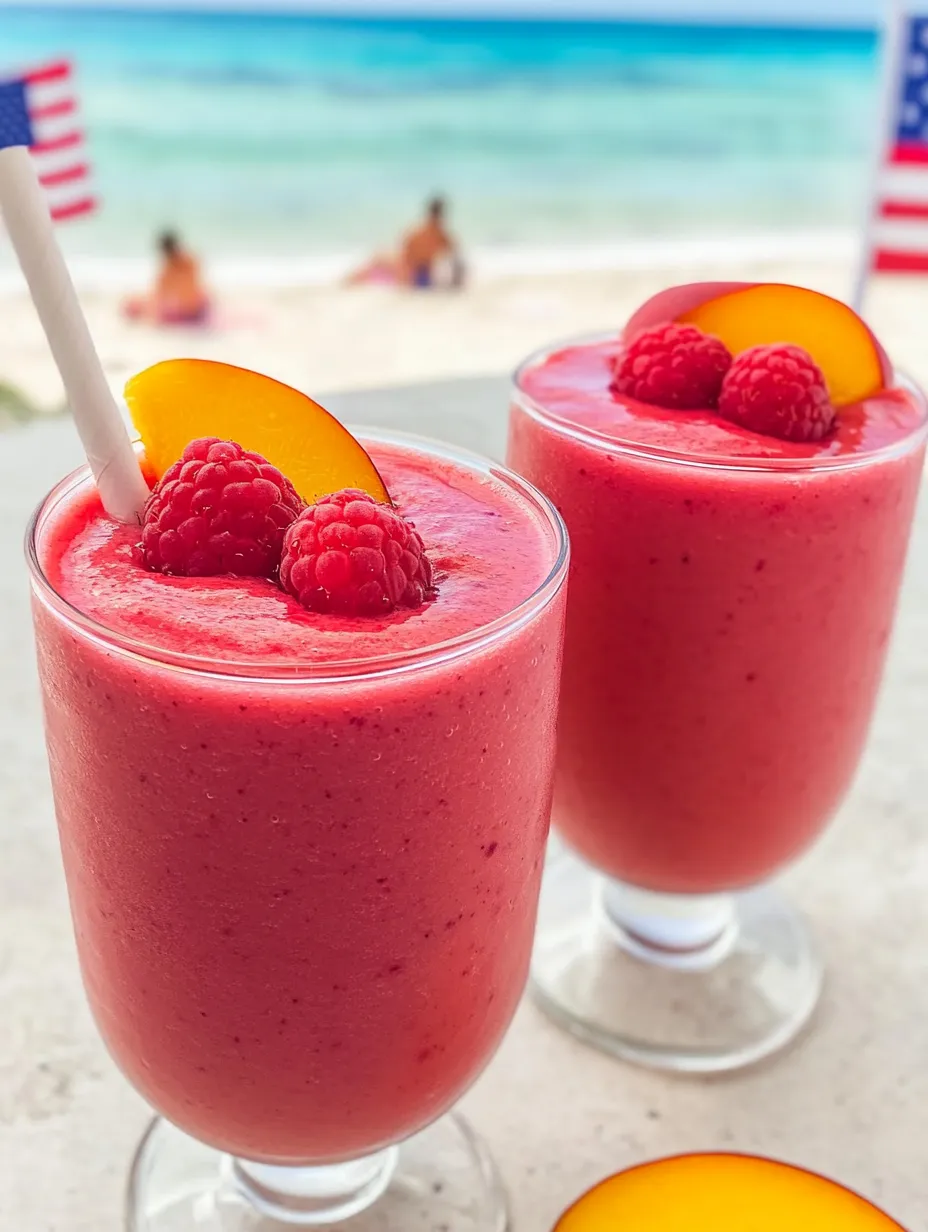 Zwei Gläser voller Himbeer-Pfirsich-Smoothie-Glück.