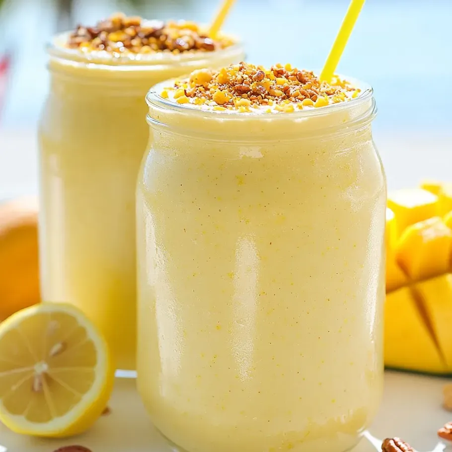 Zwei Gläser mit Zitronen-Smoothie.