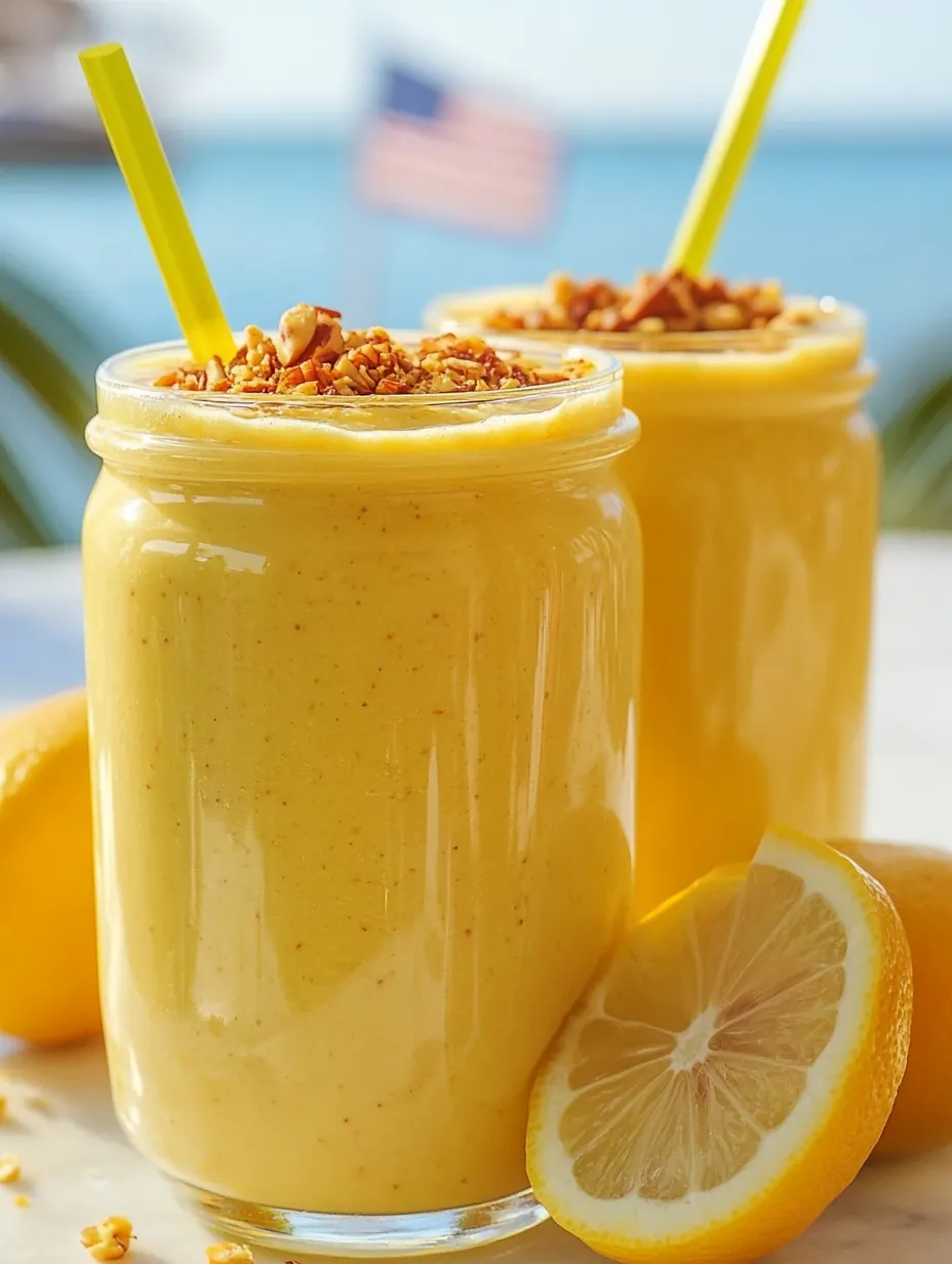 Zwei Gläser Zitronen-Cheesecake-Smoothie.