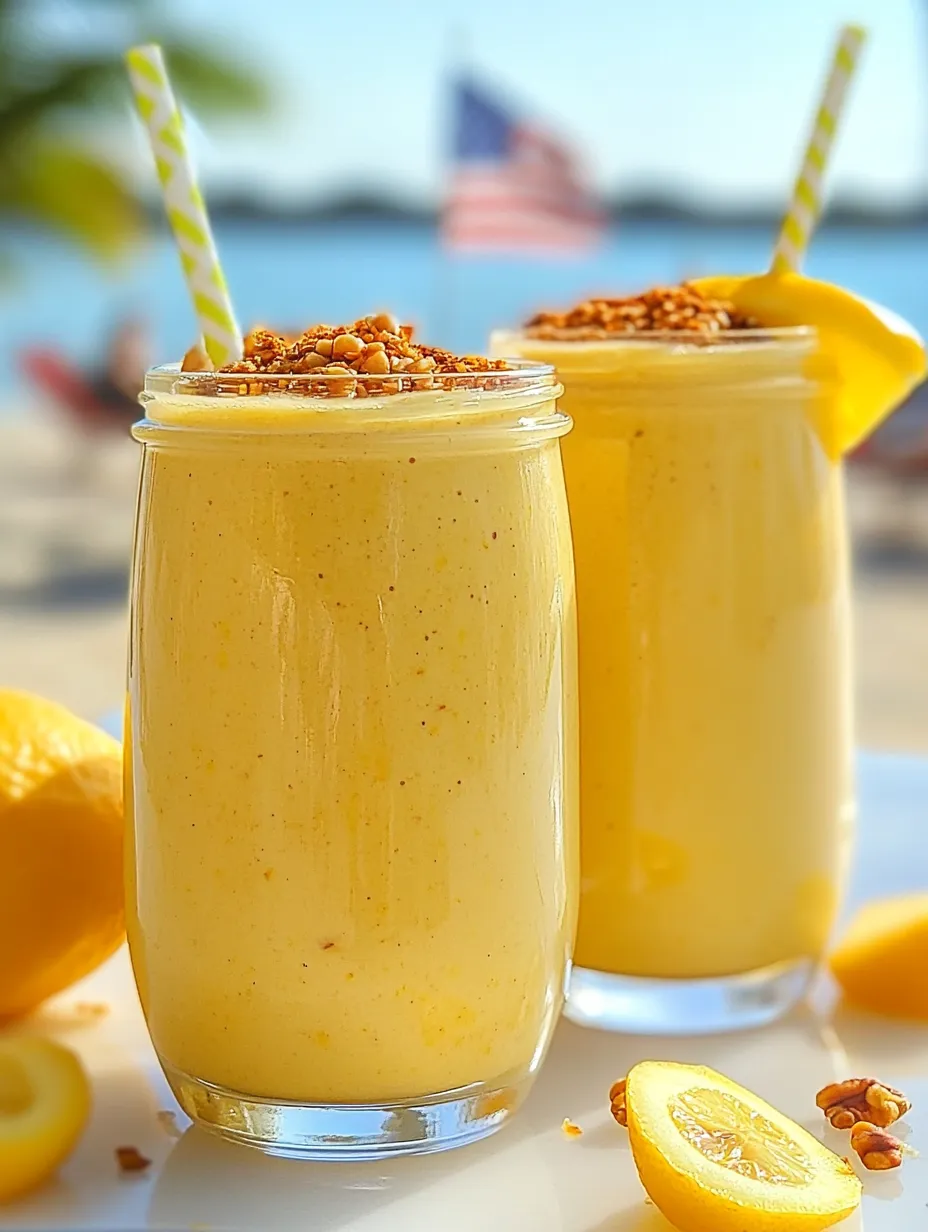 Zwei Gläser Zitronen-Cheesecake-Smoothie.