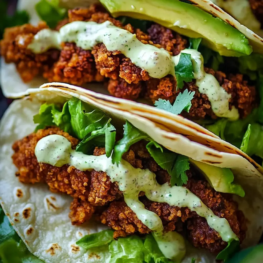 Knusprige Hahnchen-Tacos mit Avocado und Ranch.