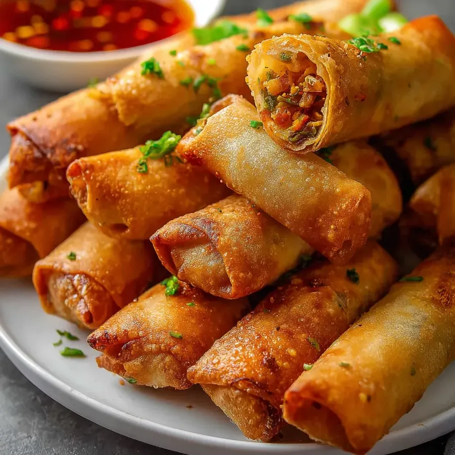 Ein Teller mit knusprigen Gemüse Lumpia.