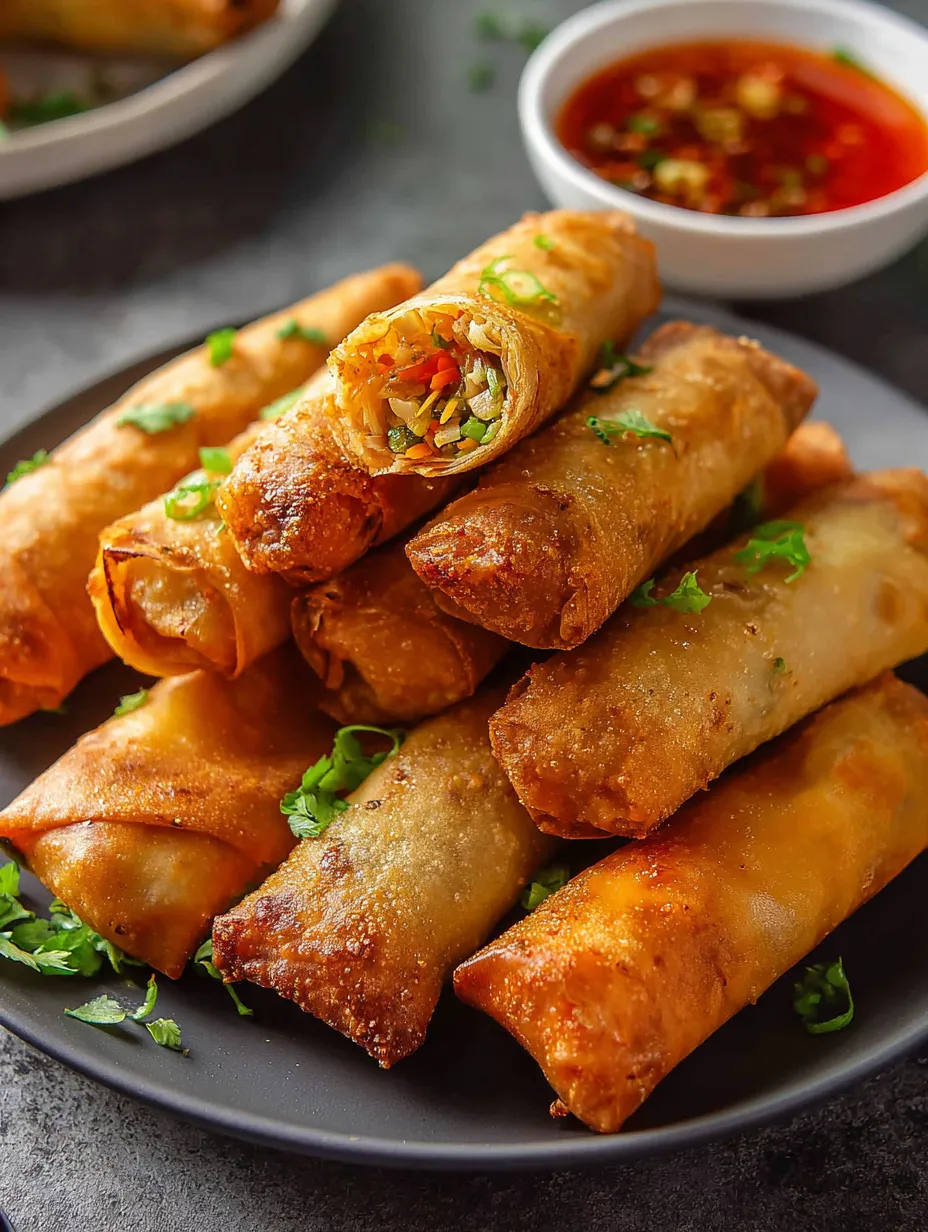 Ein Teller mit knusprigen Gemüse-Lumpia.