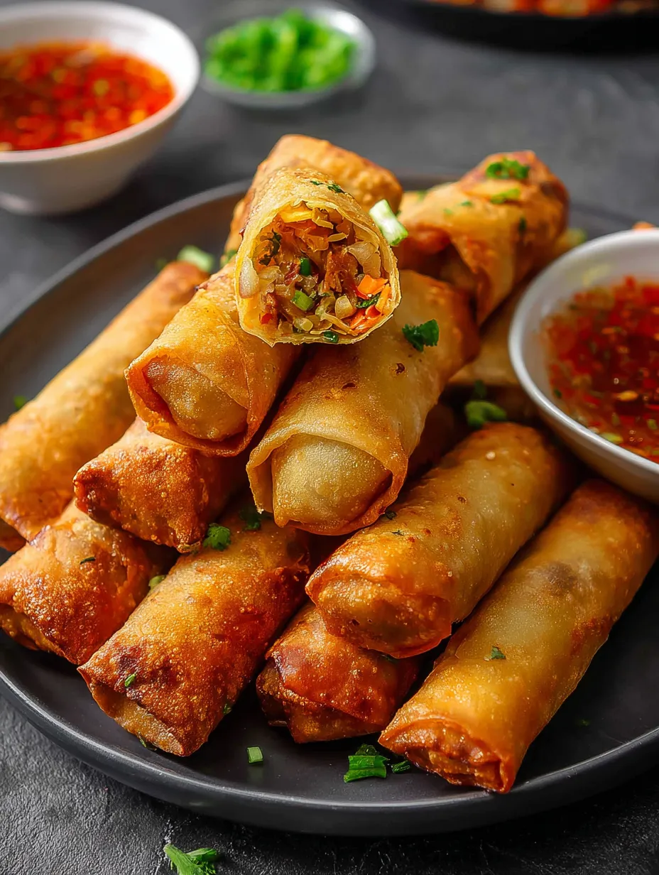 Ein Teller mit knusprigen Gemüse-Lumpia.