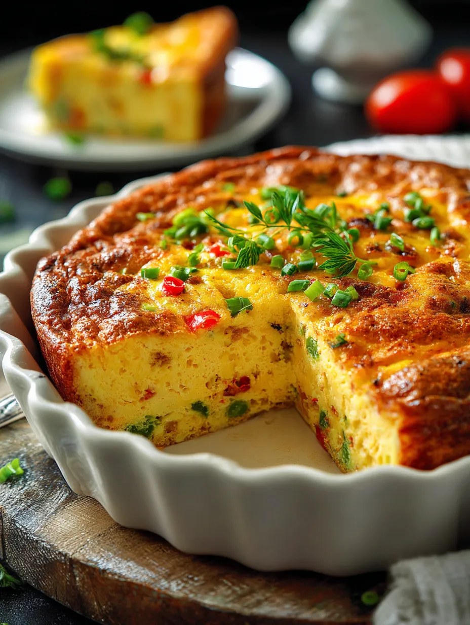 Quiche-Stück mit grünen Zwiebeln obendrauf.