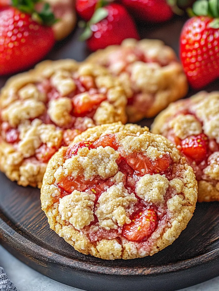 Ein Cookie getoppt mit Erdbeeren.