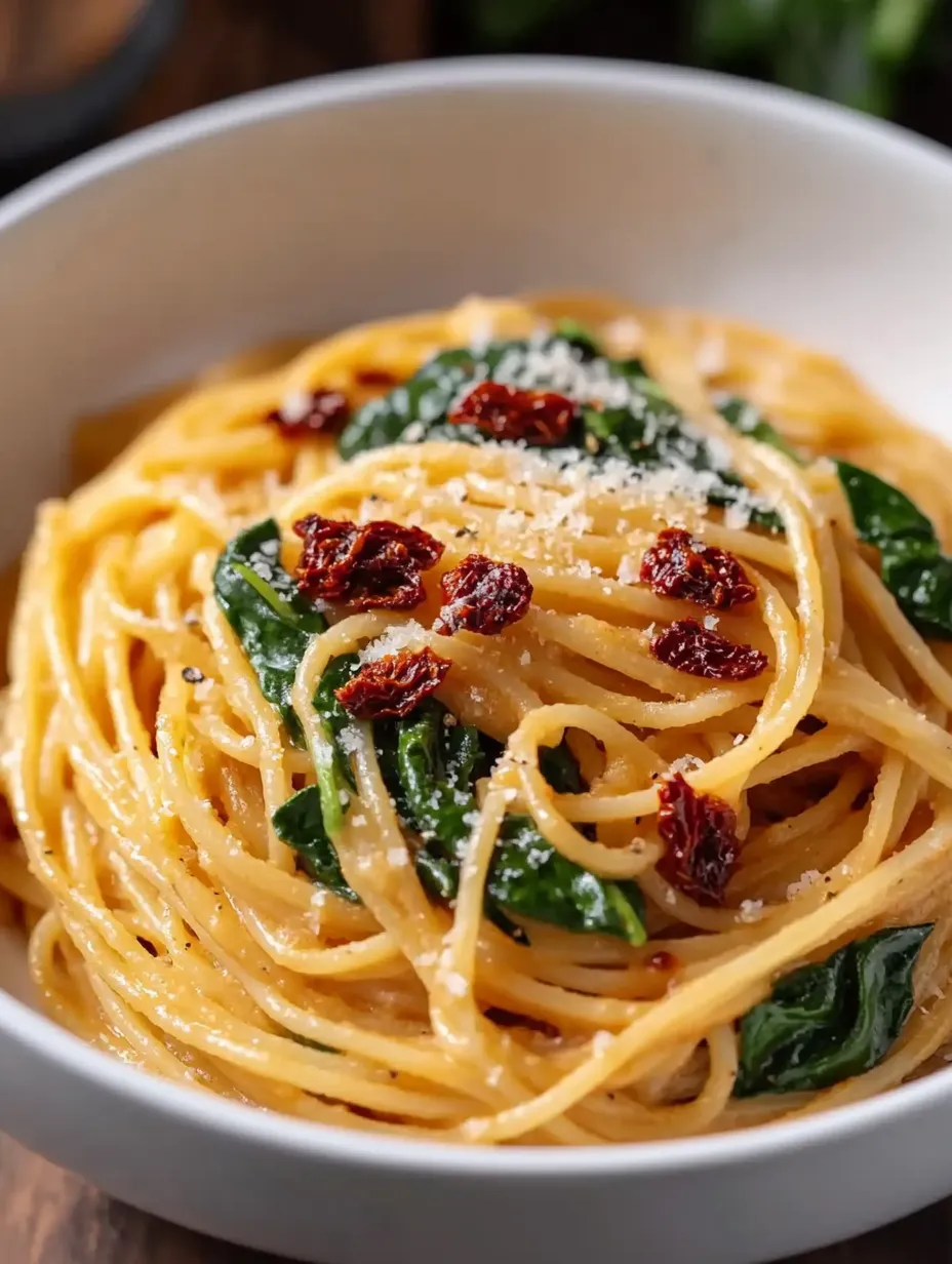 Schale Pasta mit Spinat und Parmesan.