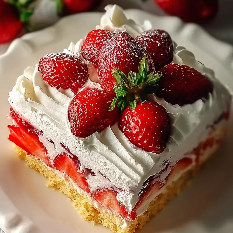 Ein Stück Erdbeerkuchen auf einem Teller.