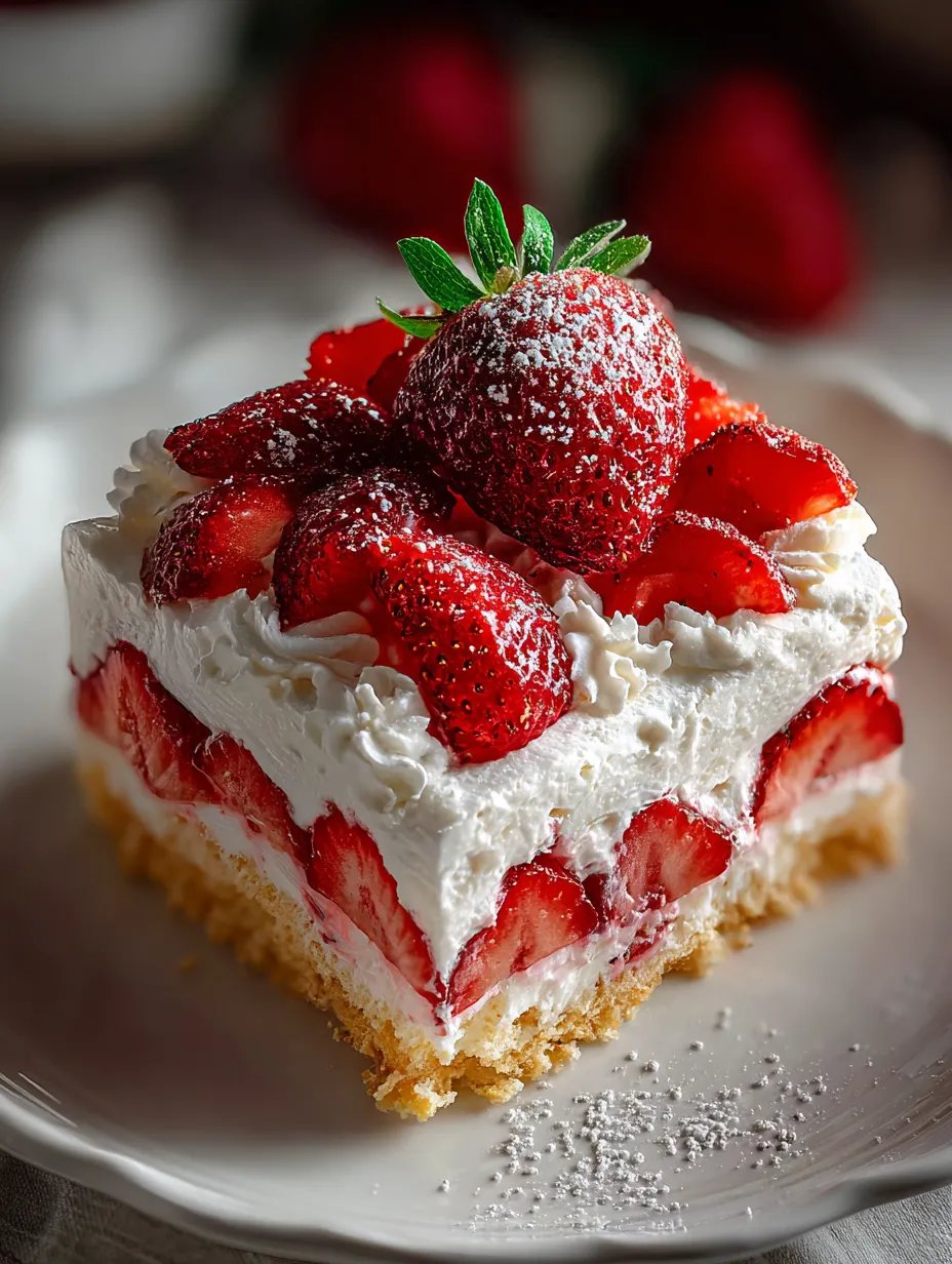Ein Stück Erdbeerkuchen mit dicker Schlagsahne.