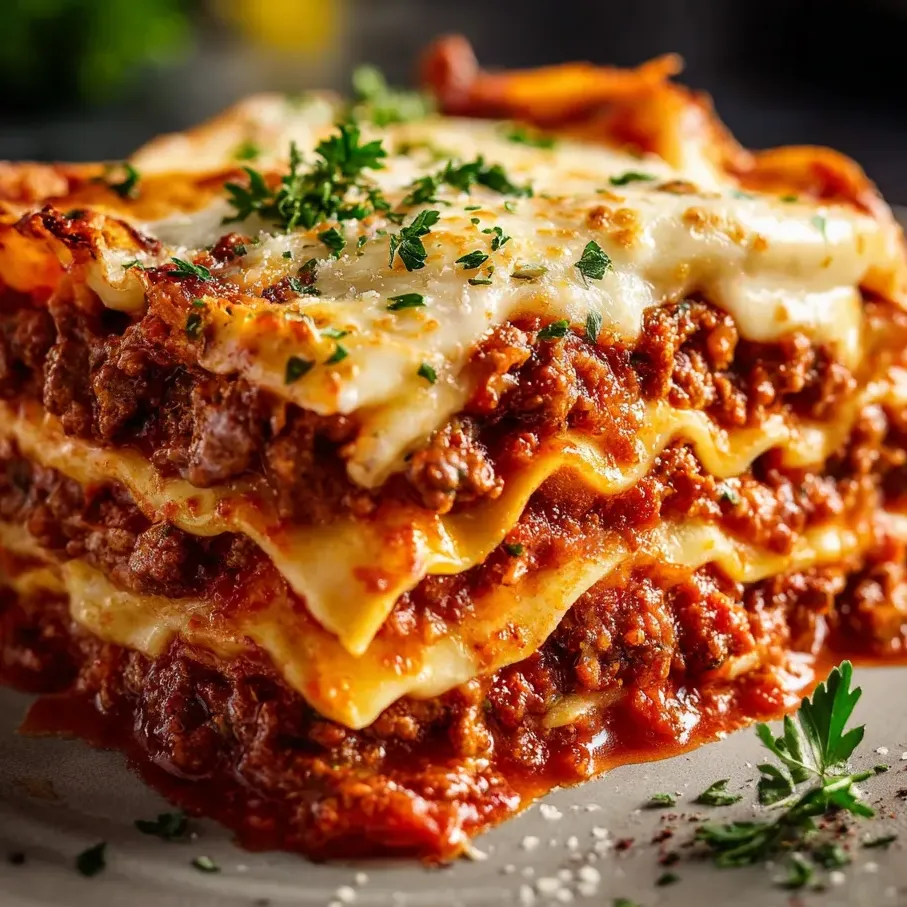 Lasagne-Schicht mit viel Käse und frischen Kräutern.
