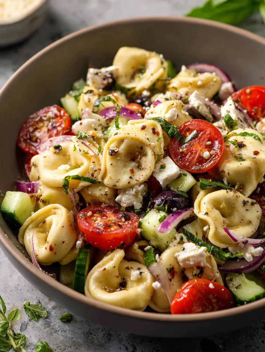 Schale mit Nudelsalat, Tomaten, Gurken und Käse.