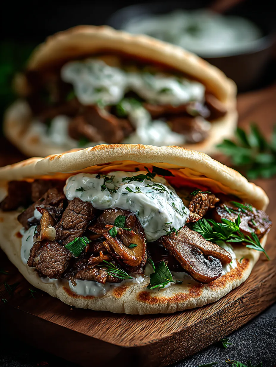 Zwei Sandwiches mit Fleisch und Gemüse auf Holztisch.
