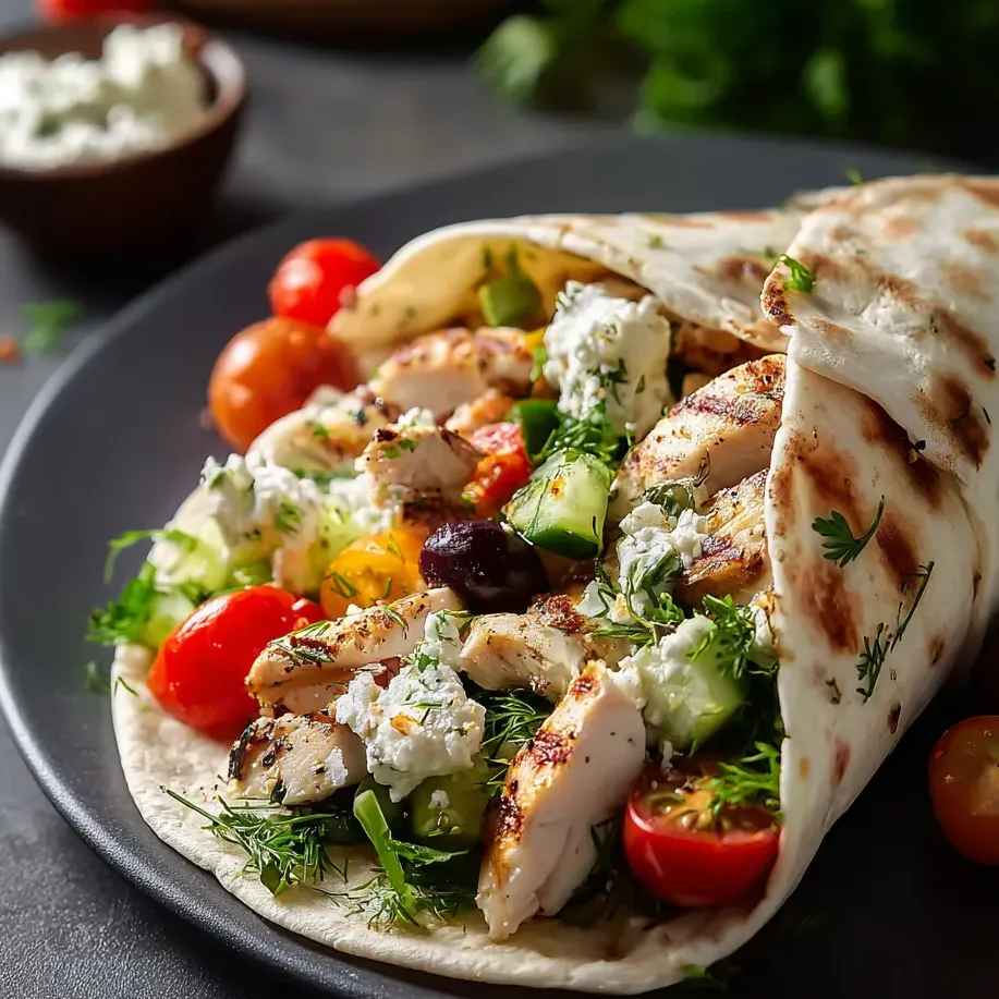 Teller mit Wrap und kleiner Dip-Schale.