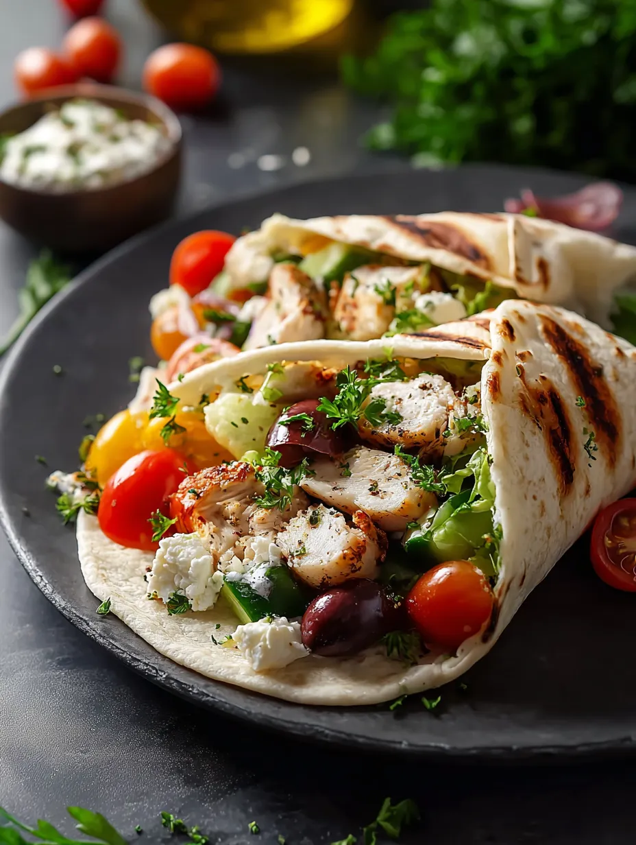 Ein Teller mit Wraps und einer Schale Sauce.