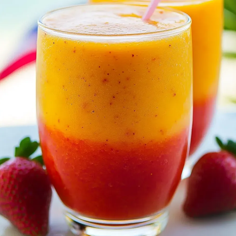Ein Glas Orangensaft mit Erdbeeren.