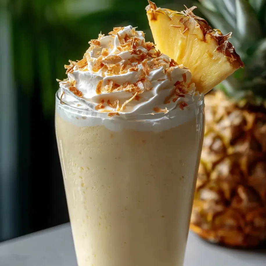 Ein Glas Ananas-Whip mit einer Ananasscheibe oben drauf.