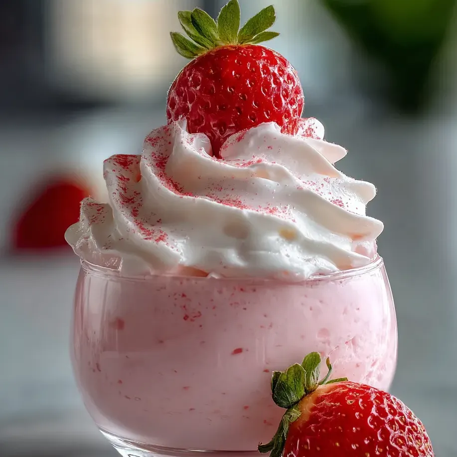 Ein Glas mit Erdbeer-Sahne-Mousse.