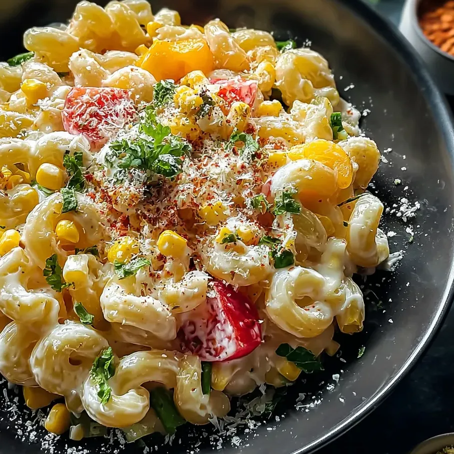 Eine Schüssel Nudeln mit Tomaten und Käse.