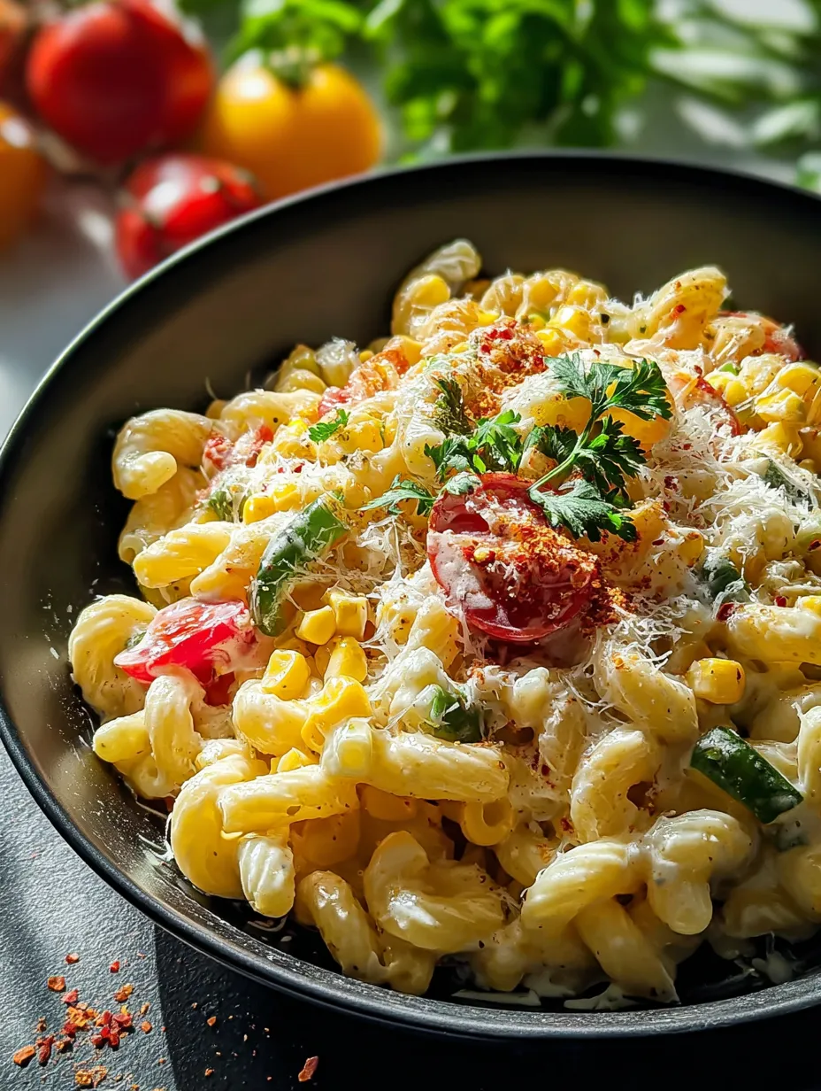 Eine Schüssel Pasta mit Tomaten und Käse.