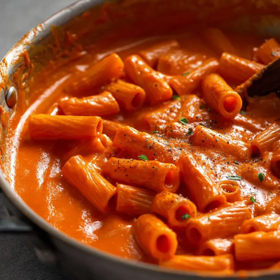 Eine Schale Pasta mit roter Soße.