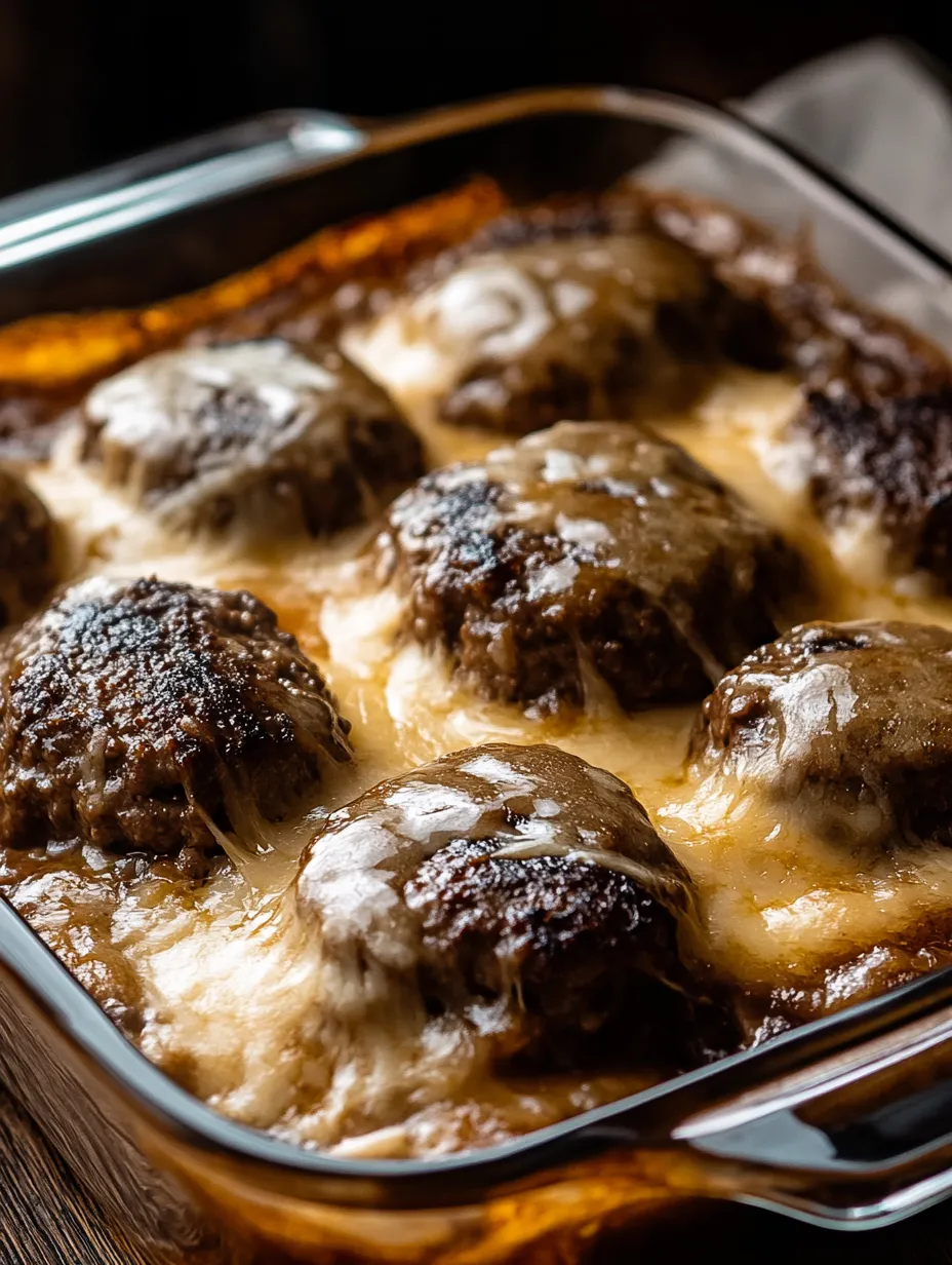 Eine Pfanne voller Fleischbällchen mit Käse obendrauf.